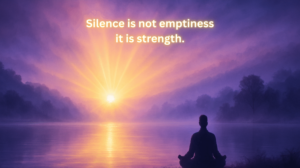 Golden dawn over calm horizon, evoking silence and stillness.