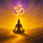 Golden path toward Shiva’s silhouette beneath a glowing Om, symbolizing a vow of truth and compassion.